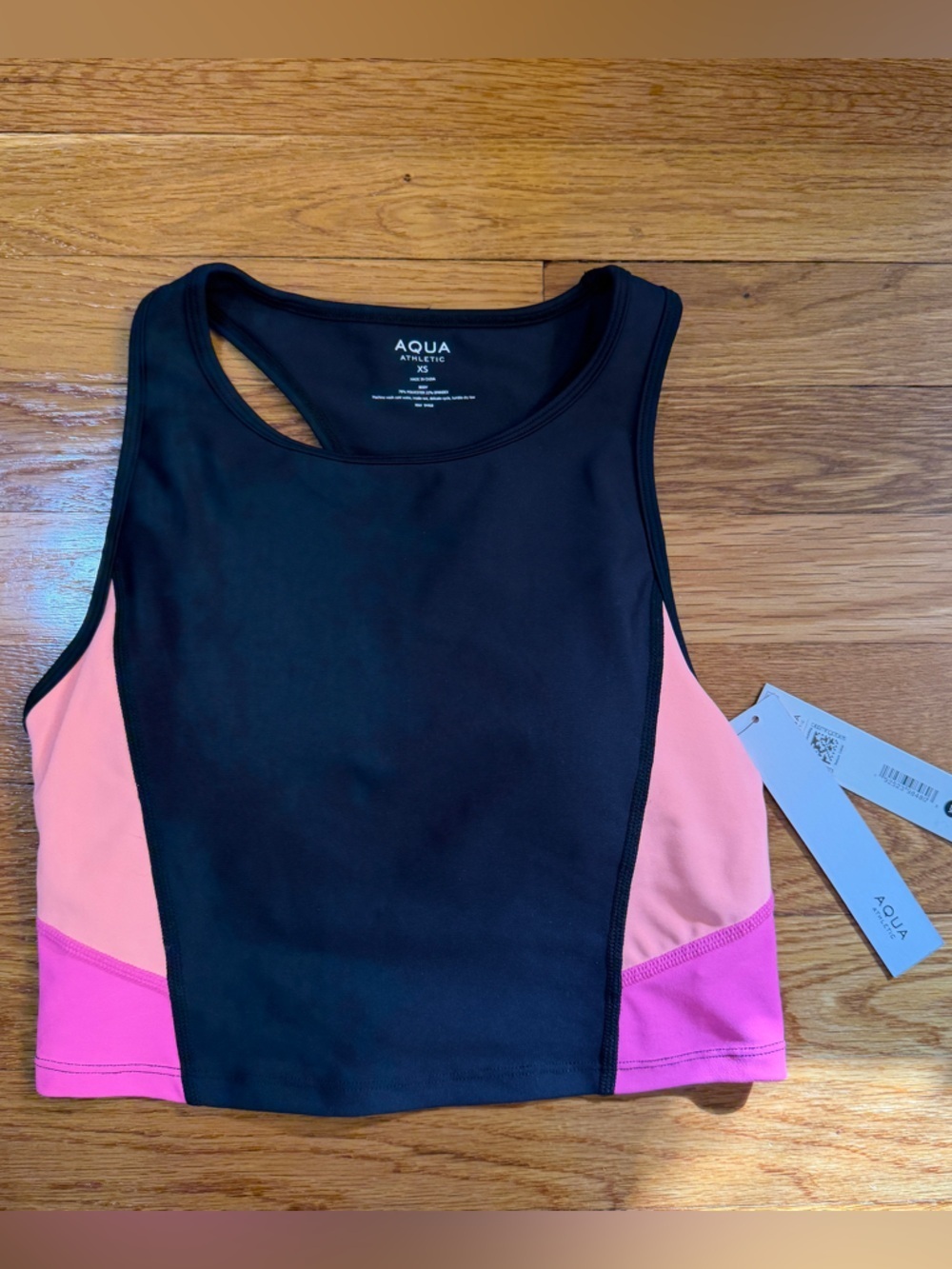Aqua Athletics Colorblock Racerback Crop Tank Top Black/Pink/Orange -Size XS NWT